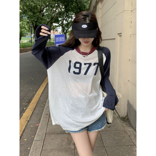 防曬長袖上衣女 插肩袖薄款防曬長袖t恤女夏季新款寬松印花空調罩衫冰絲透氣上衣 透膚長袖罩衫 春秋長袖T恤女 疊穿薄長袖