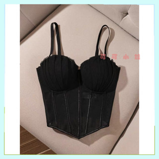 【可可小姐】魚骨背心 黑色胸衣 蕾絲吊帶 打底上衣 性感內衣 辣妹上衣 修身上衣 夏季吊帶 短款吊帶 外穿胸衣 黑色吊帶