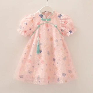 【新店開張】女童漢服 洋裝 寶寶古著旗袍兒童古風兒童公主蕾絲連身裙超洋氣小女孩公主裙-90-140碼