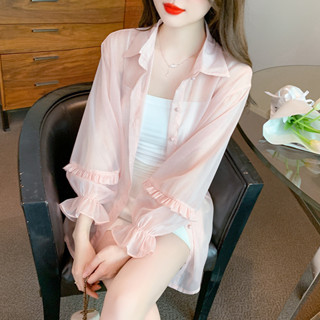 【CrystaL】防曬衣女薄款雪紡襯衫開衫上衣百搭洋氣顯瘦冰絲外套 開衫外穿 短版罩衫 涼感防風外套 運動風衣夏天薄外套