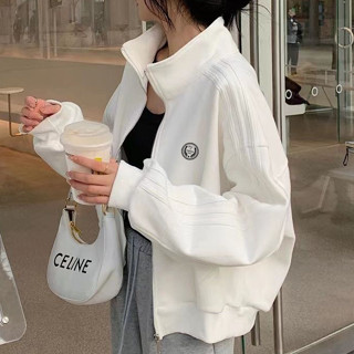 【CrystaL】棒球服立領外套女春夏薄款學生寬鬆慵懶小眾印花短款夾剋上衣開衫外穿 短版罩衫涼感防風 運動風衣夏天薄外套