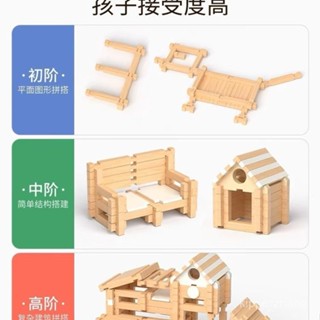 木片 木頭 原木 相框 裝飾品 搭建 原木建築 組裝 拚裝 原木無毛刺 安全積木 中式建築 小小建築師 魯班家 木製建築