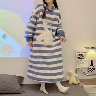 睡袍 睡衣加絨保暖 睡衣女冬季法蘭絨睡裙女秋冬保暖中長款珊瑚絨可愛加厚學生韓版