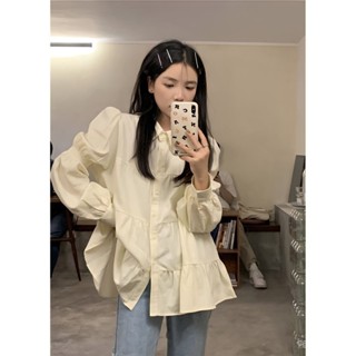 ✨優選大碼✨薄款襯衫早秋季2023年新款寬鬆娃娃領燈籠袖顯瘦女裝氣質襯衫長袖法式上衣