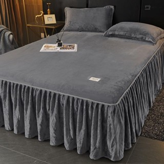🚛臺灣發出🚛素色牛奶絨床裙6色可選 褶皺裙襬床罩 法蘭絨床裙 冬季保暖 無靜電 親膚透氣 雙人/加大/特大床包 枕頭