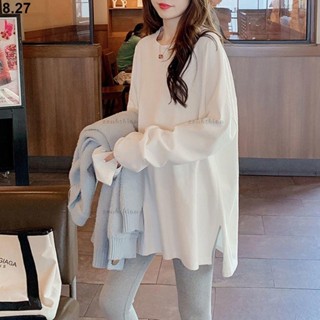 優質長袖✨大尺碼上衣 M-3XL 寬鬆上衣 德絨開叉T恤女刷毛 秋冬內搭韓版外穿打底衫素色長袖上衣 寬鬆上衣 長袖上衣女
