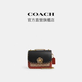 【COACH】經典Logo 鉚釘裝飾MADISON 19號斜背包-B4/棕黃色(CW414)｜官方直營