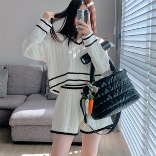 免運❤【兩件套】針織毛衣兩件套 休閒套裝女生 兩件套女裝 溫柔風chic氣質V領針織衫+小眾百搭短褲時尚套裝女兩件套2