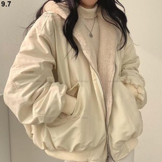 優質外套✨韓版刷毛加厚兩面穿羔羊毛外套女 棉服女 冬季大衣 新款拉鍊外套 連帽外套女 保暖毛絨外套 外套上衣