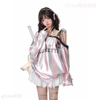 🌷臺灣出貨🌷足球寶貝 美式複古 斜肩 棒球服女 衛衣女 早秋新款 辣妹運動風 休閒上衣 小眾設計 兩件套 上衣女