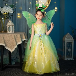 【好品質】公主洋裝女童小精靈錶演服裝小叮噹綠色蓬蓬禮服翅膀洋氣長裙走秀主持人服 IRJZ