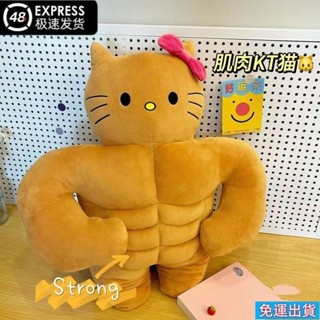 免運出貨🎉搞怪肌肉哈嘍hellokitty玩偶黑皮凱蒂貓公仔kt貓娃娃抱枕女生睡覺