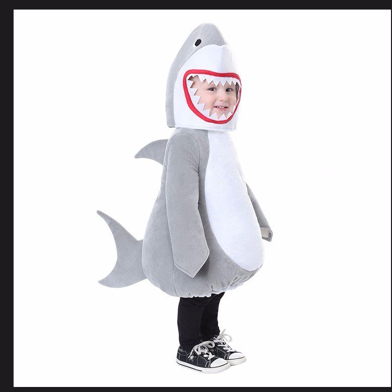 萬聖節裝扮 新款COS兒童春節舞臺錶演演出海洋海底動物男女童鯊魚大白鯊服裝