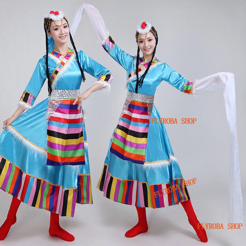 藏族服飾 藏族舞蹈演出服裝女成人藏族衣服女水袖廣場舞民族服裝表演服飾