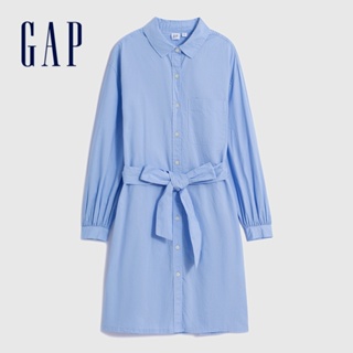 Gap 女裝 純棉翻領長袖洋裝-藍色(734152)