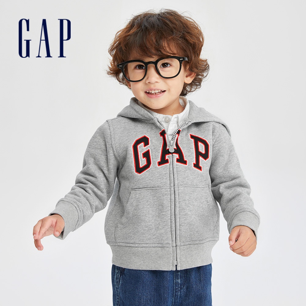 Gap 男幼童裝 Logo連帽外套 碳素軟磨系列-灰色(794473)