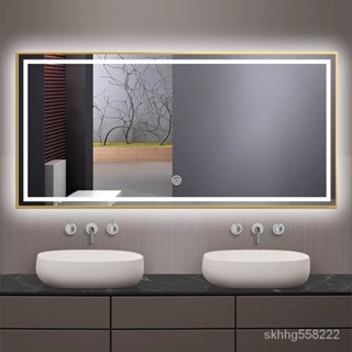 輕奢智能 浴室鏡 帶邊框 壁掛led鏡 髮光防霧鏡 帶燈 衛生間 鏡子掛墻 led智能鏡子