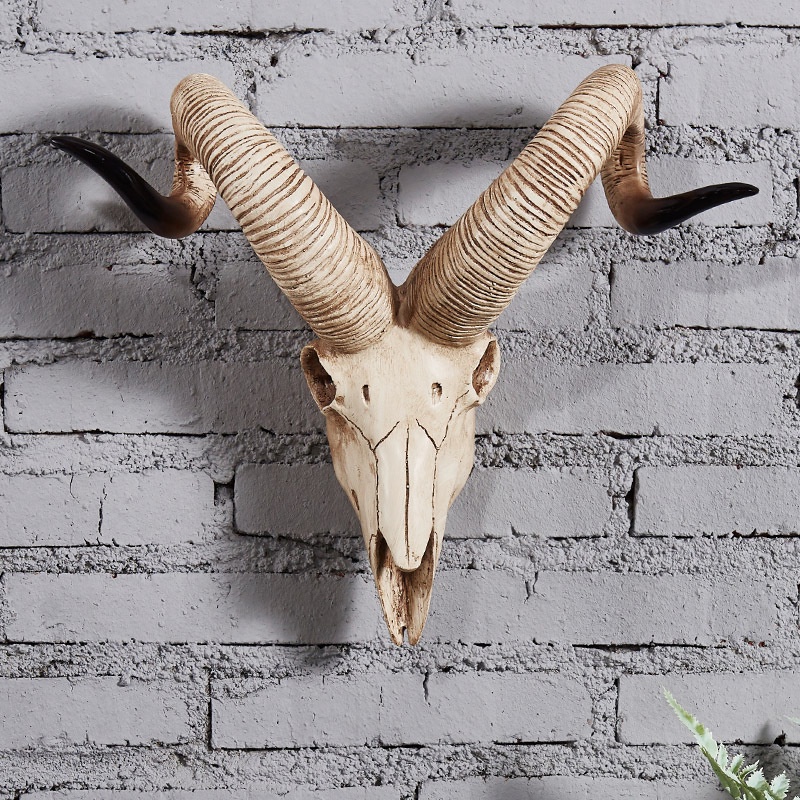 壁掛仿古羊頭骨 墻飾歐式掛飾 仿古墻貼 創意羊頭立體墻麵壁掛 飾傢居飾品