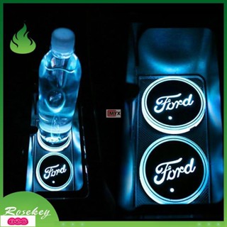 Myx車品適用於~FORD 福特 發光LED水杯墊 Focus Fiesta Kuga Mondeo 車內氛圍燈 汽車水