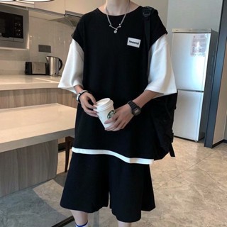 ins潮潮男穿搭 休閒外套夏季華夫格運動服套裝男女士短褲短袖一整套搭配帥氣休閒情侶裝 臺灣熱賣
