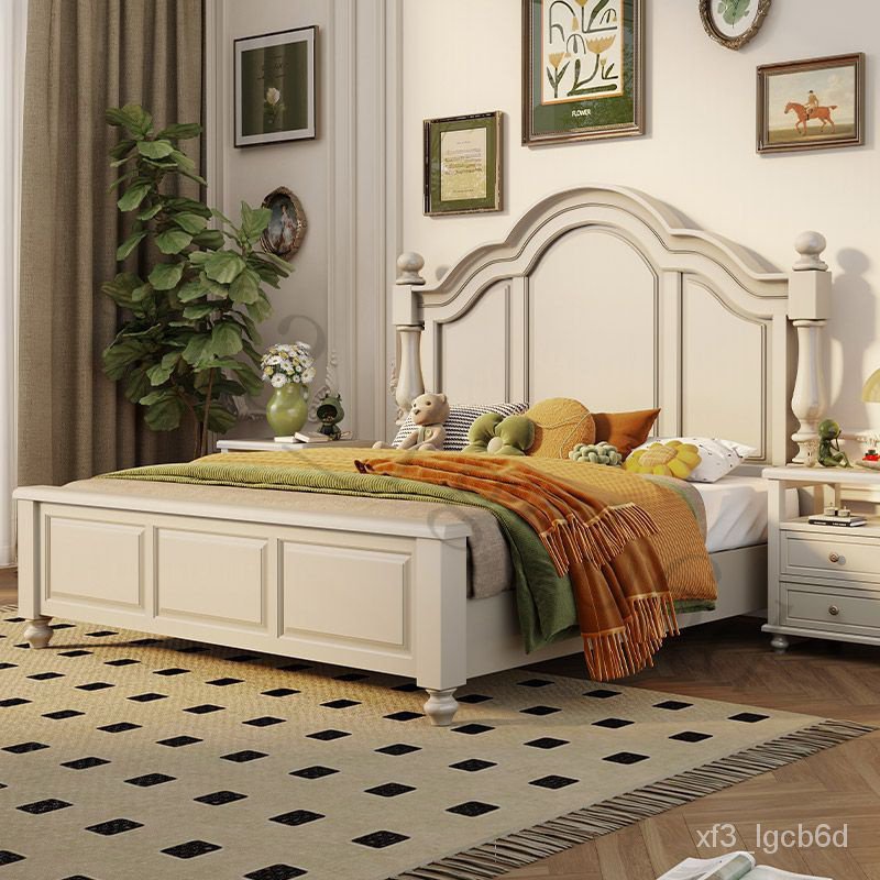 新品上架 限時折扣 美式雙人床白色全實木高箱床風格傢具婚床鋪闆床臥室進口桃花心木