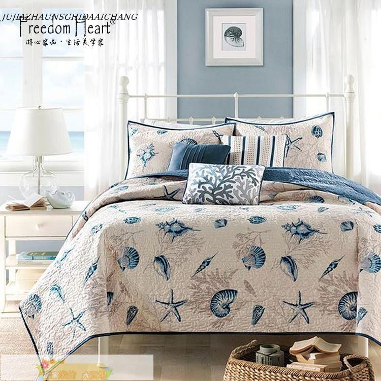 新品免運 床蓋純棉 絎縫被 三件套 床罩 床單 空調被 經典海洋地中海風格