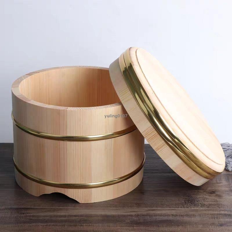 『汐檬』日式豪華帶蓋木桶 金邊壽司米飯拌飯木盆 大容量超大商用保溫桶