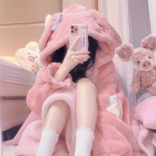 【YW】女生睡衣 睡衣套裝 甜美可愛少女卡通美樂蒂睡衣女珊瑚絨加厚睡袍新款冬季家居服