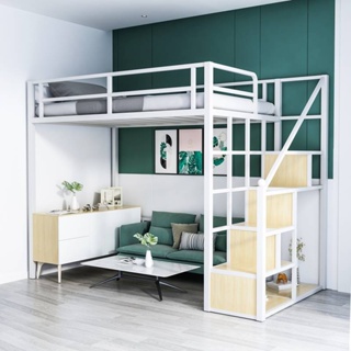 上下床 子母床 雙層床 現代簡約鐵藝高架床閣樓式床單上層省空間公寓上床下桌雙人鐵架床