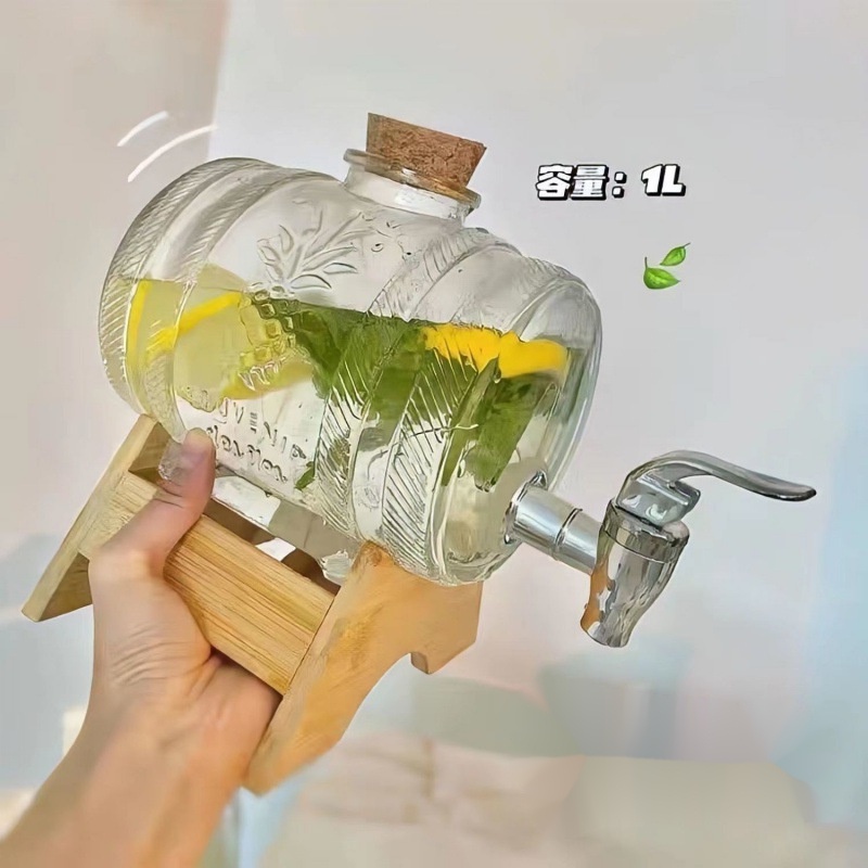 台灣-熱銷 創意玻璃瓶檸檬水瓶夏天飲料桶 冷水壺 冷泡茶水壺 帶龍頭冷泡壺 花茶壺 冷飲壺 飲水壺 涼水桶 釀酒玻璃瓶