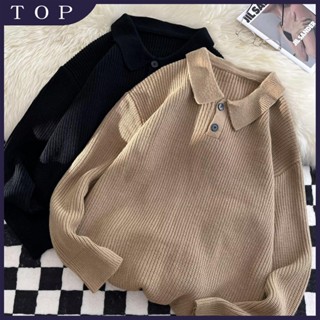 【TOP】 日系復古polo領毛衣男秋冬季oversize純色針織衫新款長袖打底線衣