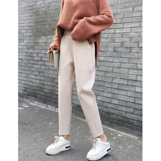 SY韓版九分褲秋冬毛呢蘿蔔褲女寬鬆直筒休閒褲子高腰哈倫褲九分百搭顯瘦闊腿日系穿搭長褲ins潮