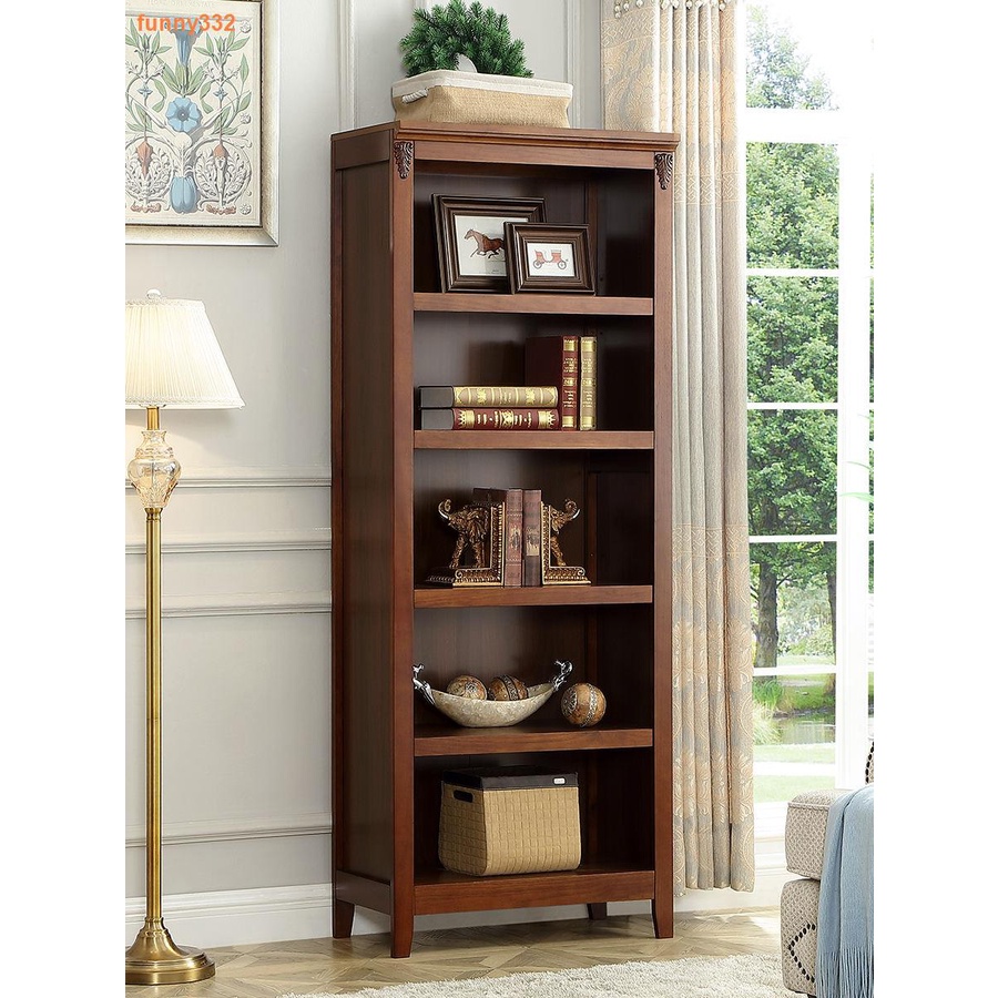 ☂◊❀塔塔屋 書櫃 美式書櫥實木書柜組合一體整墻落地書架家用客廳儲物收納置物柜