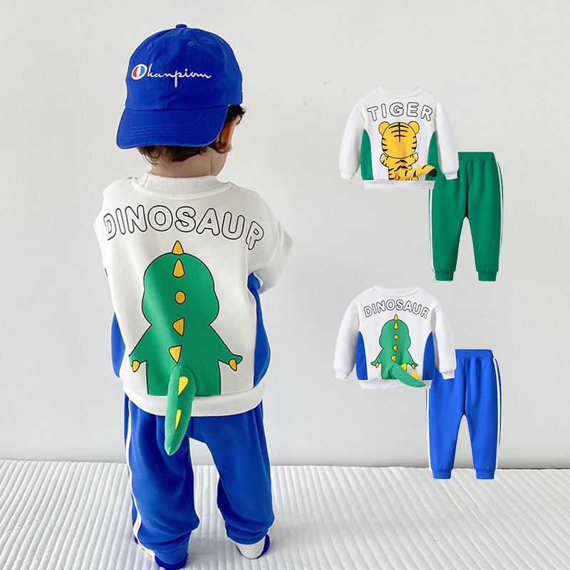 嬰兒套裝兒童恐龍裝可愛動物造型休閒套裝長袖衣服男女寶寶秋季新款童裝