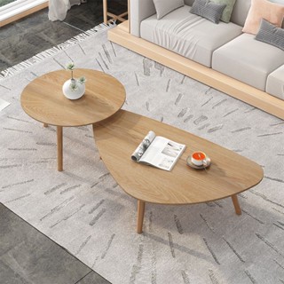『One home』茶幾 邊桌 桌子 北歐實木茶幾客廳傢用小戶型日式咖啡桌簡約現代原木組閤圓形00