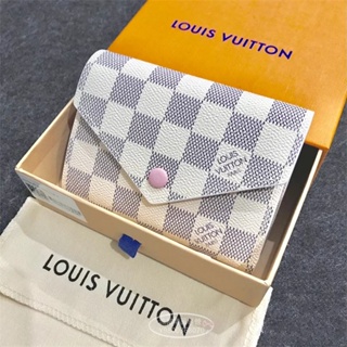 二手正品Louis Vuitton N64022 VICTORINE 白色棋盤格 三折短夾 LV 短夾 現貨
