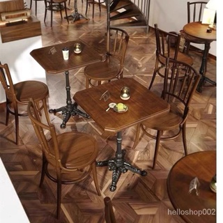 【免運】新中式複古實木餐桌美式咖啡甜品桌椅組閤小戶型陽臺圓形小圓桌