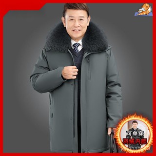 中老年男裝 爸爸衣服 外套男 男士秋冬冬季冬天絨毛保暖防寒鴨絨長版輕羽絨外套中老年人新款羽絨服男加厚中長東北零