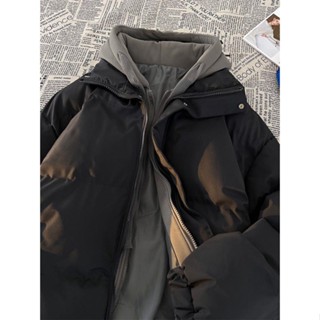 現貨=美式黑色晉江棉服男冬季2023新款潮牌工裝棉衣羽絨情侶假兩件外套
