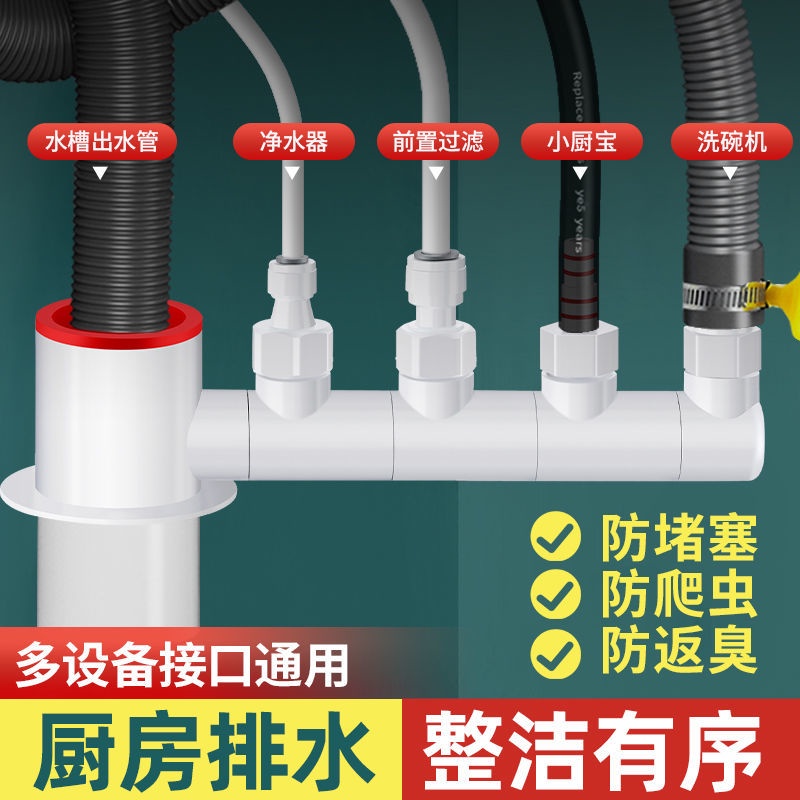 熱銷廚房防臭下水管三通前置過濾排水管水槽洗碗機凈水器多功能接頭