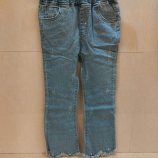 [超值買］二手童褲-淡藍牛仔喇叭褲#17褲管珍珠裝飾