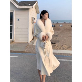 冬季外套女❤️冬新版加厚修身顯瘦中長版收腰仿皮草毛領中長版毛呢外套大衣 防寒保暖外套 羽絨外套 大衣外套 XSQS