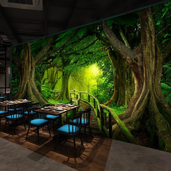 3d立體大自然原始森林風景壁紙壁畫酒吧餐廳飯店臥室客廳背景墻紙美少女戰士精品店