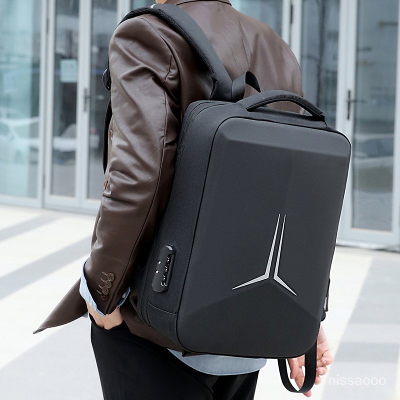 商務硬殼雙肩包15.6寸筆記本電腦背包立體包男休閒背包適用於聯想小米華碩電腦包 3JQH