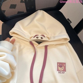 薄款杏色小熊連帽衛衣女春秋新款oversize寬松韓版百搭上衣潮大學T 長袖上衣 長袖t恤 寬鬆 顯瘦上衣 秋冬