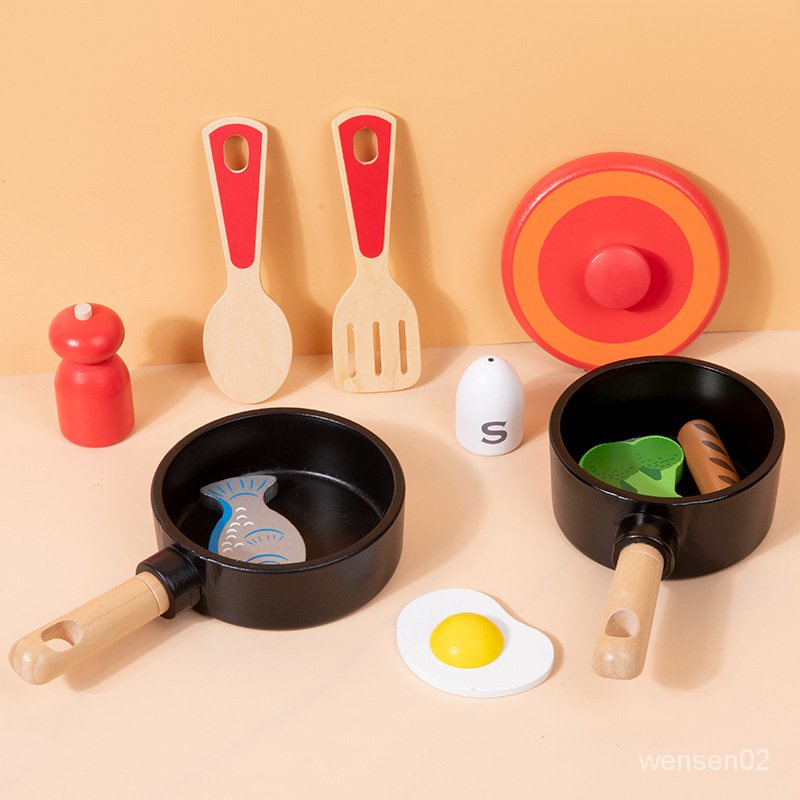 【文森母嬰】兒童廚房烹飪鍋具玩具組閤幼兒仿真過傢傢切切樂煮飯餐具木製玩具 JY1I