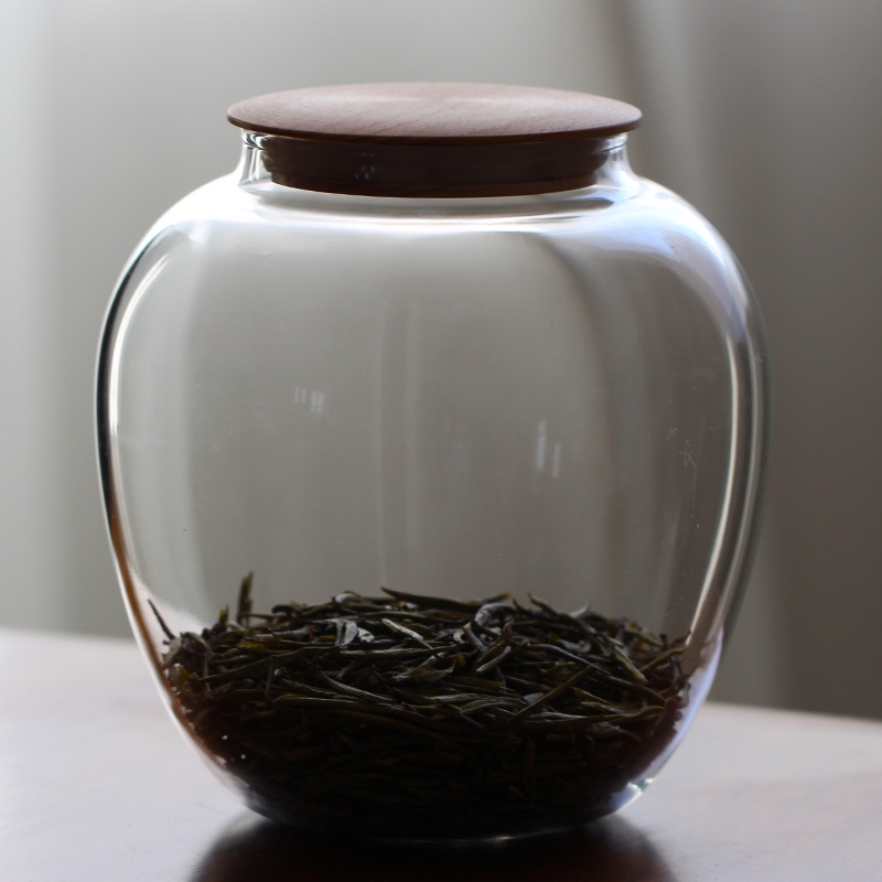 實木蓋茶葉罐 玻璃茶葉密封罐 咖啡罐 咖啡豆密封罐 儲物罐 透明玻璃乾果罐子 玻璃罐密封罐