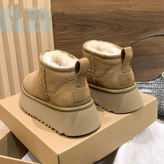 【大碼女靴】厚底雪地靴 時尚短靴 加絨加厚保暖麵包鞋 厚底鬆糕鞋 冬季新款棉鞋 防滑一腳蹬 網紅皮毛一體短筒短靴