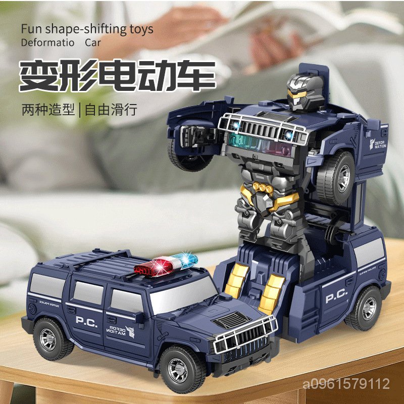 兒童電動玩具萬嚮警車悍馬唱歌跳舞機器人電動變形車髮光玩具車 T6TY