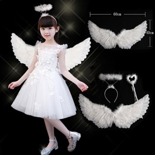 Angel Wings Costume for Kids White Feather Fairy Wings Set w